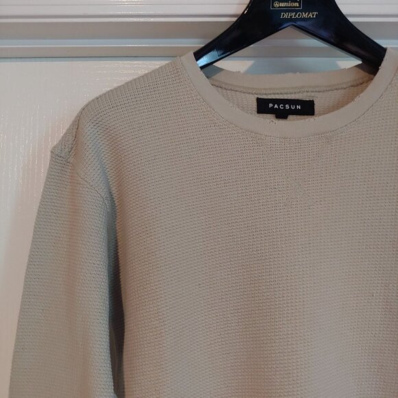 Pacsun Mens Tan Waffle Thermal Long Sleeve Shirt  Y2k Skater M - Picture 3 of 8